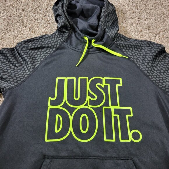 Nike Hoodie Womens Medium Black Green Logo Spellout Pullover Therma Fit - Picture 3 of 7